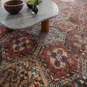 Traditional ceramic pattern rug in rust