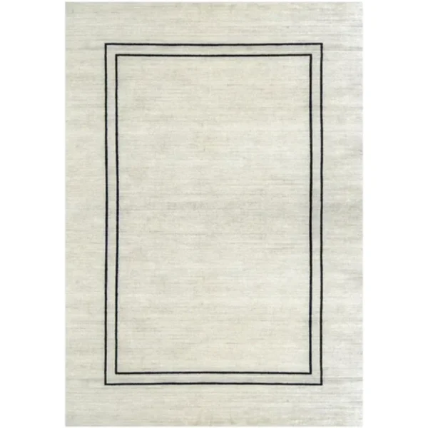 Close-up of black bordered pearl rug