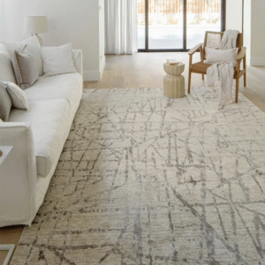 Abstract line rug in neutral interior