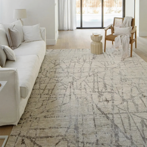 Abstract line rug in neutral interior