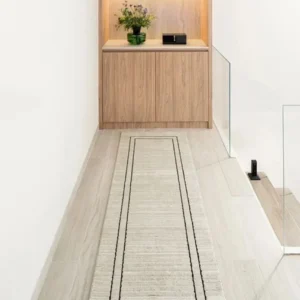 Contrast Black Rectangular Border Beige Runner Rugs