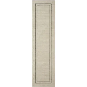 Contrast Black Rectangular Border Beige Runner Rugs image 2
