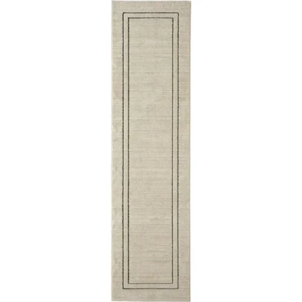 Contrast Black Rectangular Border Beige Runner Rugs image 2