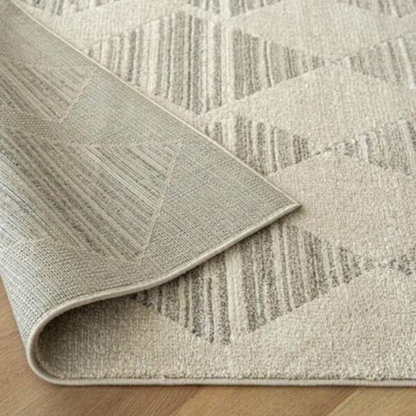Cream Zigzag Diamond Striped Runner Rugs - Image 2
