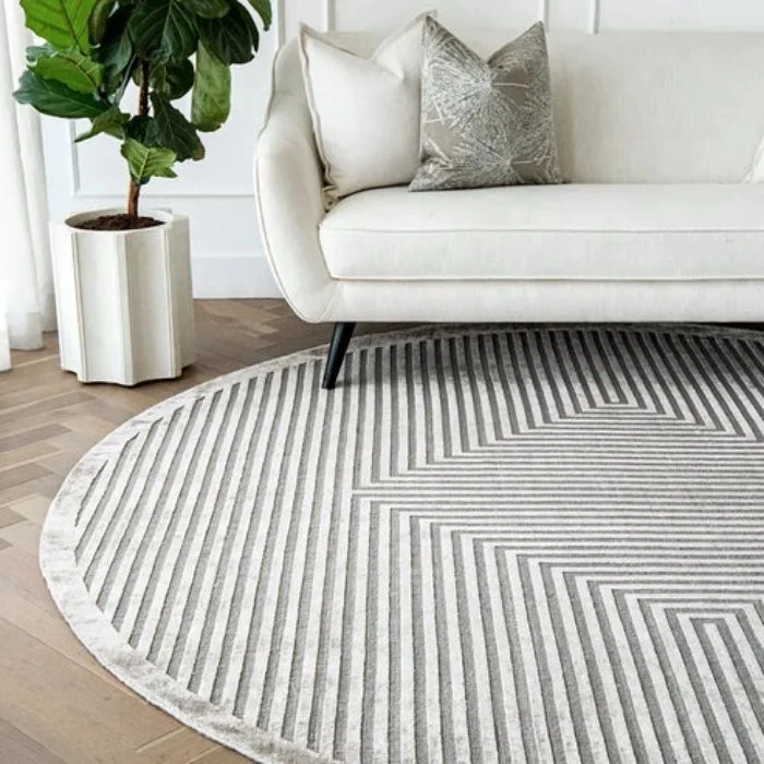 Curves and Straight Lines Patterned Round Rug