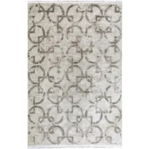 Decorative rug featuring grey geometric print