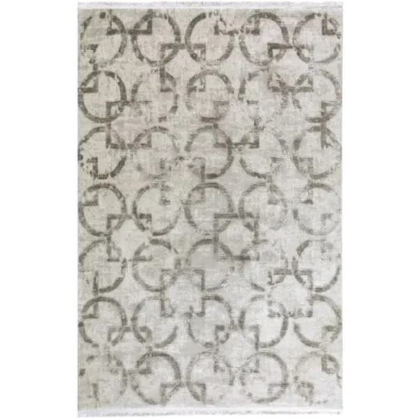 Decorative rug featuring grey geometric print