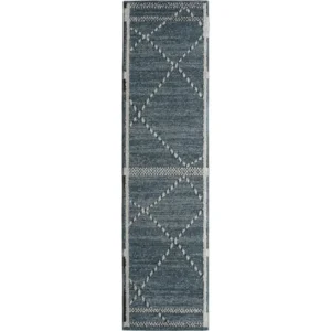 Denim Blue Diamond Line Runner Rugs image 2