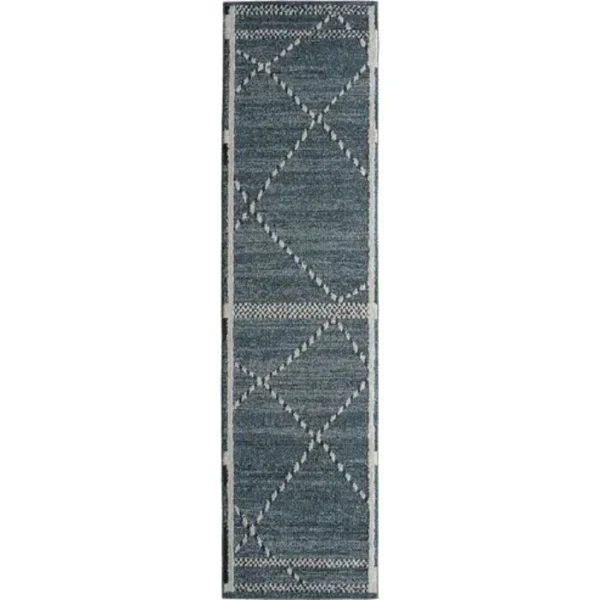 Denim Blue Diamond Line Runner Rugs image 2