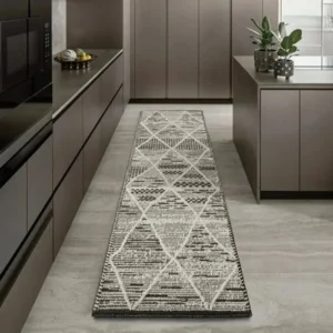 Diamond Charcoal Patterned Runner Rugs