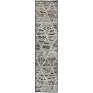 Diamond Charcoal Patterned Runner Rugs image 2