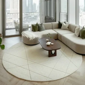 Diamonds in Squares Narrow Lines Round Rug