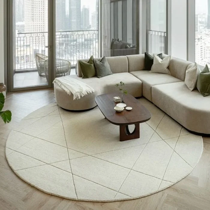 Diamonds in Squares Narrow Lines Round Rug