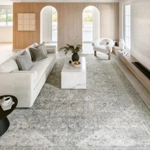 Traditional faded rug in blue and grey