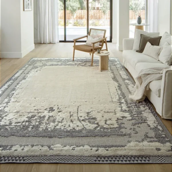 Durable beige rust abstract rug