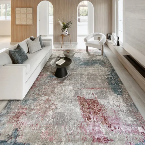 Durable beige rust abstract rug
