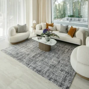 Durable blue fuzzy patterned rug