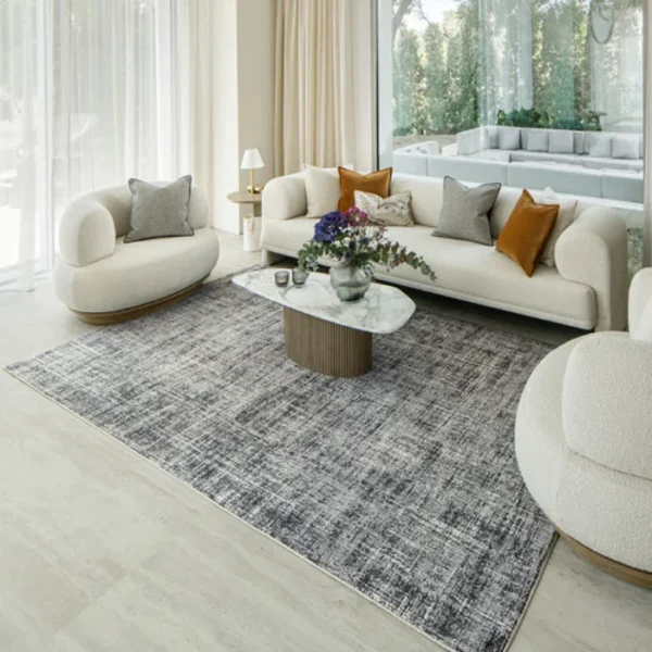 Durable blue fuzzy patterned rug