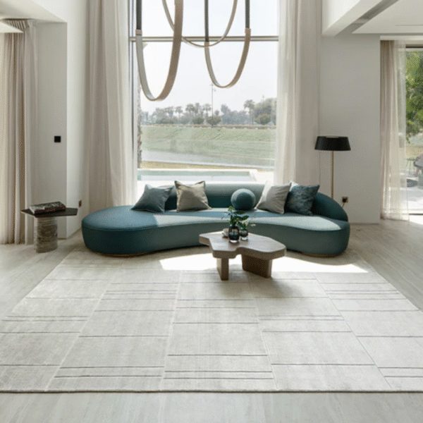 Durable light grey line rug