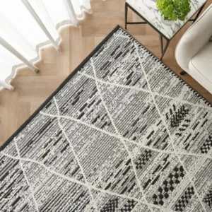 Elegant diamond pattern charcoal area rug
