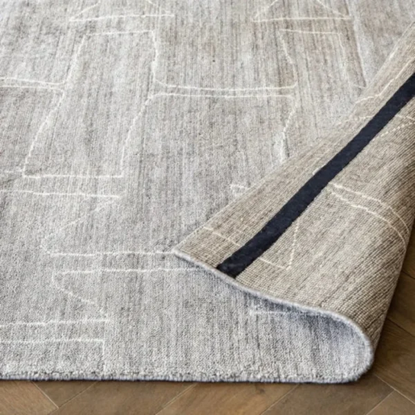 Grey Pattern Blue Wool Rug for Living Room