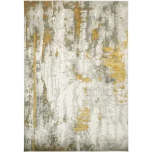 Gold accent abstract rug in grey background