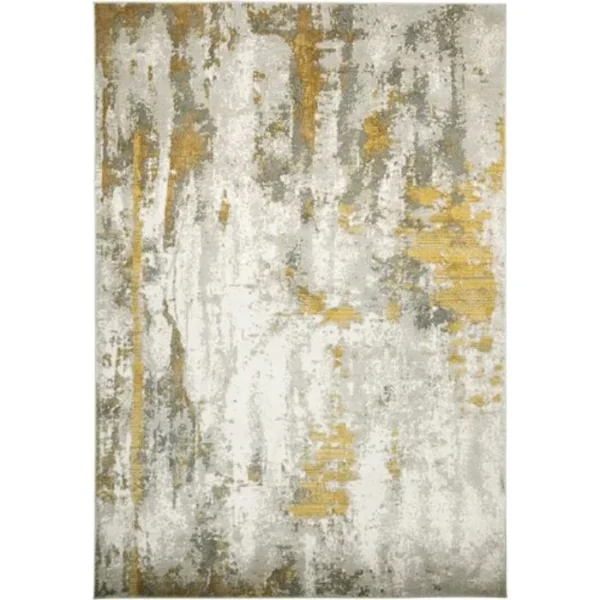 Gold accent abstract rug in grey background