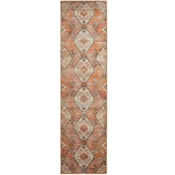Faded Abstract Pattern Blue Runner Rug image 1