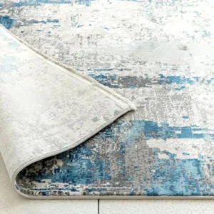 Faded Abstract Pattern Blue Runner Rug image 1