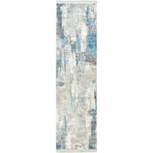 Faded Abstract Pattern Blue Runner Rug - Image 3