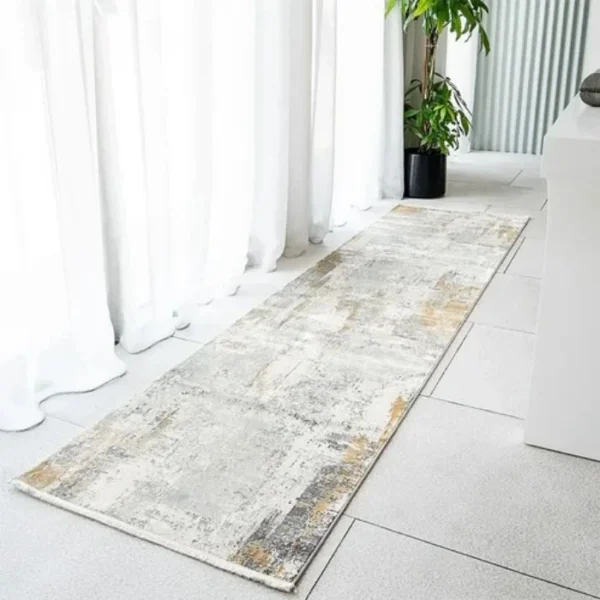 Faded Abstract Pattern Golden and Yellow Runner Rugs