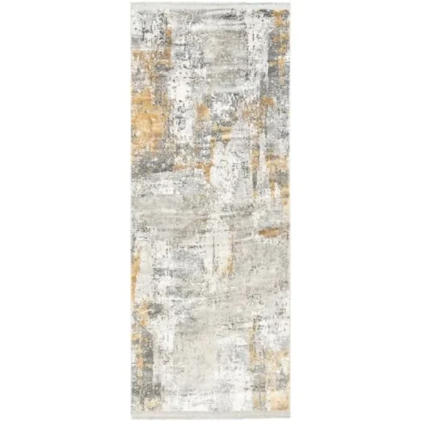 Faded Abstract Pattern Golden and Yellow Runner Rugs - Image 2