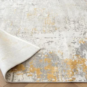 Faded Abstract Pattern Golden and Yellow Runner Rugs image 3