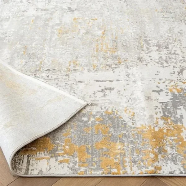 Faded Abstract Pattern Golden and Yellow Runner Rugs image 3