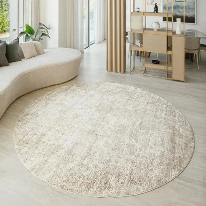 Faded Abstract Patterned Rust and Grey Round Rugs