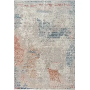 Beige rug with faded rust patterns
