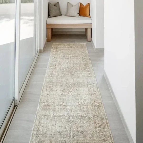 Faded Beige Distressed Runner Rug
