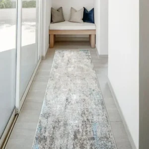 Faded Blurred Grey Patterned Runner Rugs