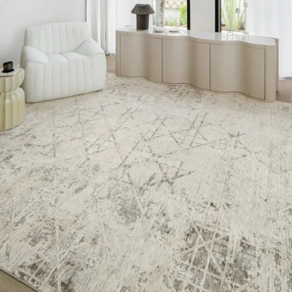 Faded Criss-Cross Patterned Rug in Neutral Tones