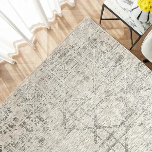 Faded Criss-Cross Patterned Rug with Line Texture (1)