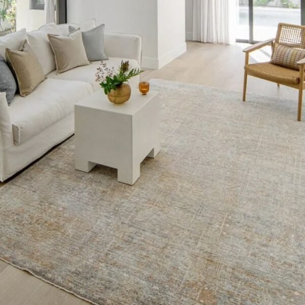 Distressed abstract rug in rustic style