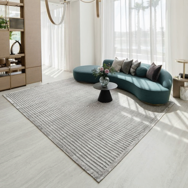 Folded 3D Lines Patterned Rug showing thickness