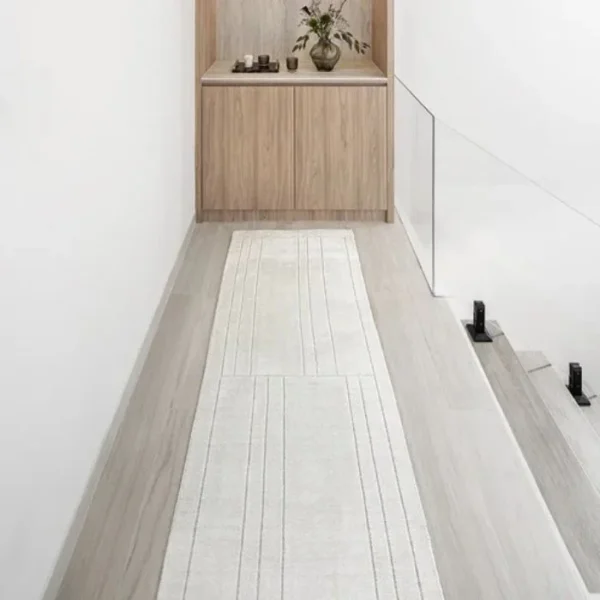 Geometric Textured White Runner Rugs
