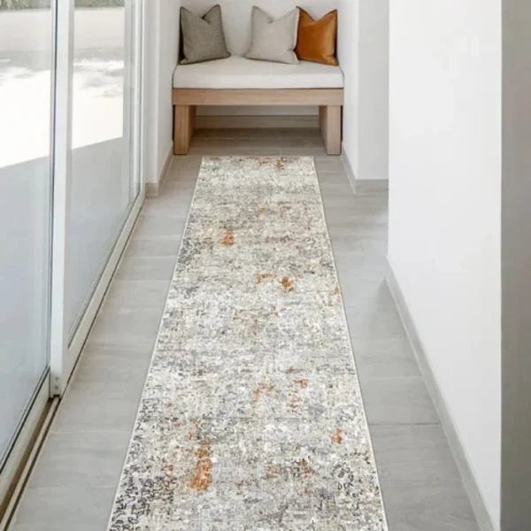 Gold And Grey Abstract Runner Rug
