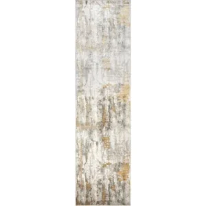 Gold And Light Grey Abstract Runner Rugs image 2
