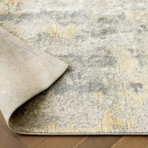 Gold And Light Grey Abstract Runner Rugs image 3