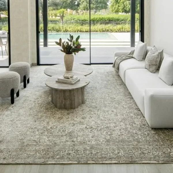 Faded abstract design rug in grey beige