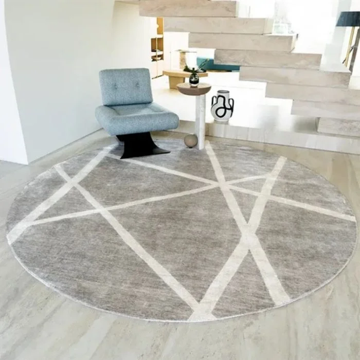 Grey Crossed Lines Round Rug