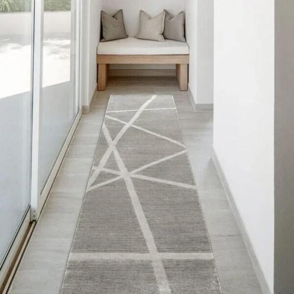 Grey Crossed Lines Runner Rug