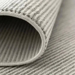 Grey Narrow Textured Stripes Round Rug image 1